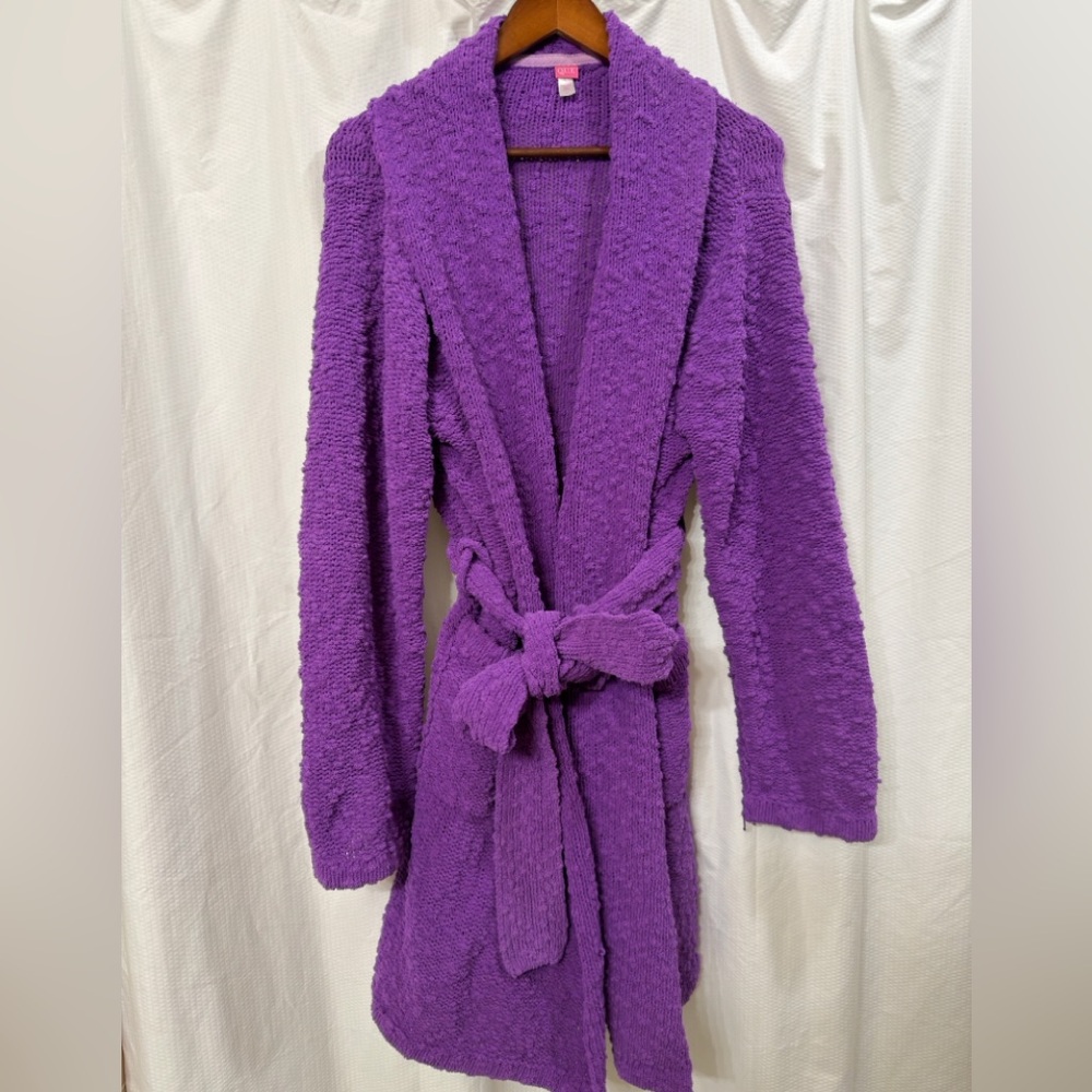 Vintage Y2K Women's Purple Textured Bathrobe Sz L EUC